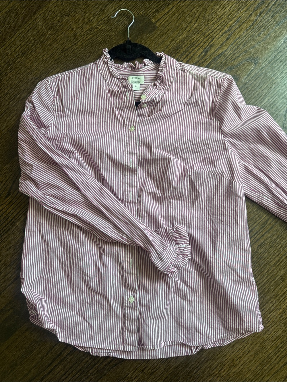 J. Crew Striped Ruffle Collar Button-Down Shirt